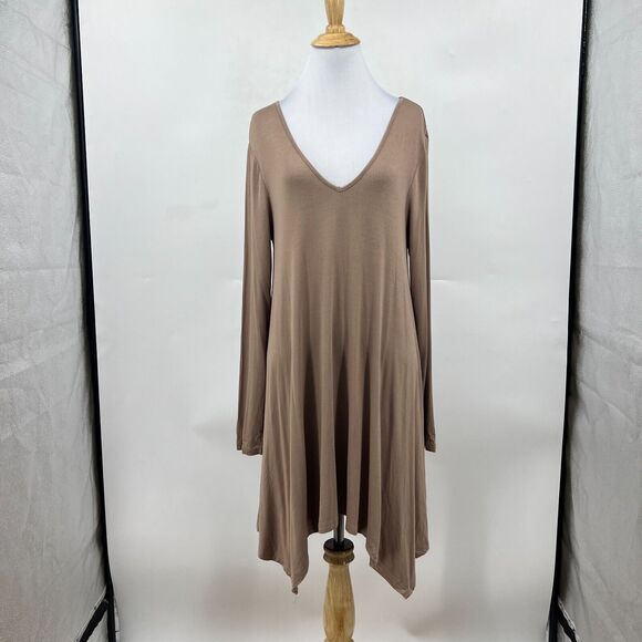 Tobi Fairytale Hem Dress Womens M Medium Stone V Neck Long Sleeve Pullover Solid - Picture 2 of 11